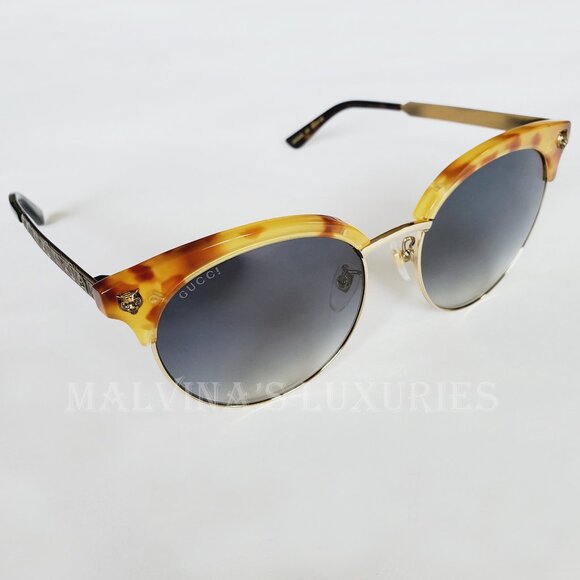 GUCCI SUNGLASSES GG00222 003 HAVANA ACETATE METAL TIGER HEAD GG LOGO ENG… main image 9
